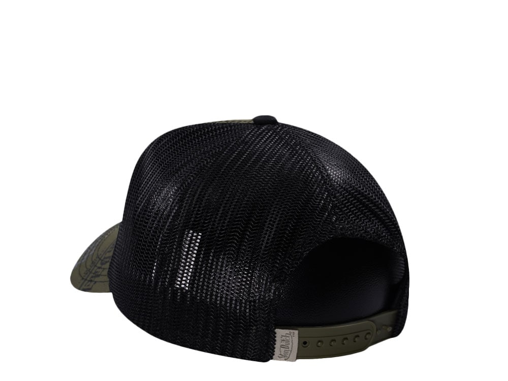 Von Dutch Oval Patch Multilogo Olive  Trucker Snapback Cap