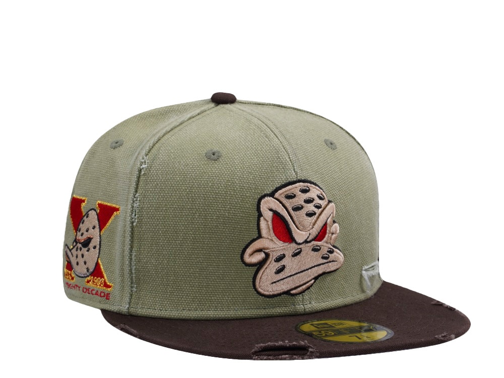 New Era Anaheim Ducks 10th Anniversary Washed Canvas Rifle Green Two Tone Horror Edition 59Fifty Fitted Cap