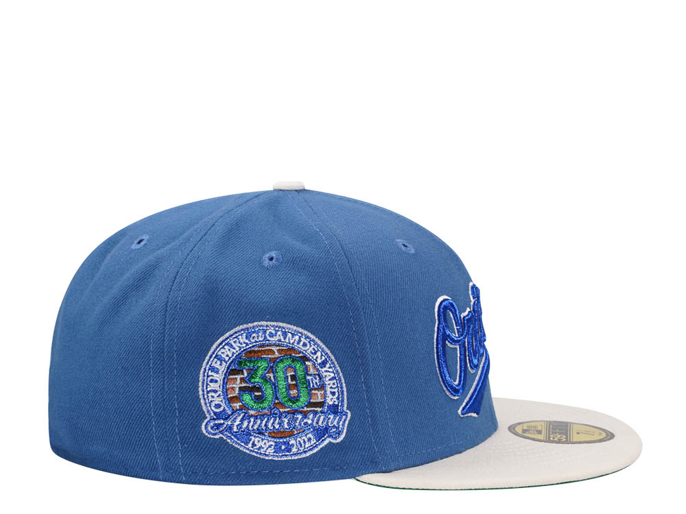 New Era Baltimore Orioles 30th Anniversary Glacier Blue Metallic Two Tone Edition 59Fifty Fitted Cap