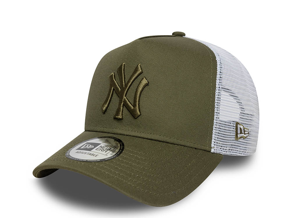 New Era New York Yankees League Essential Olive 9Forty A Frame Trucker Snapback Cap