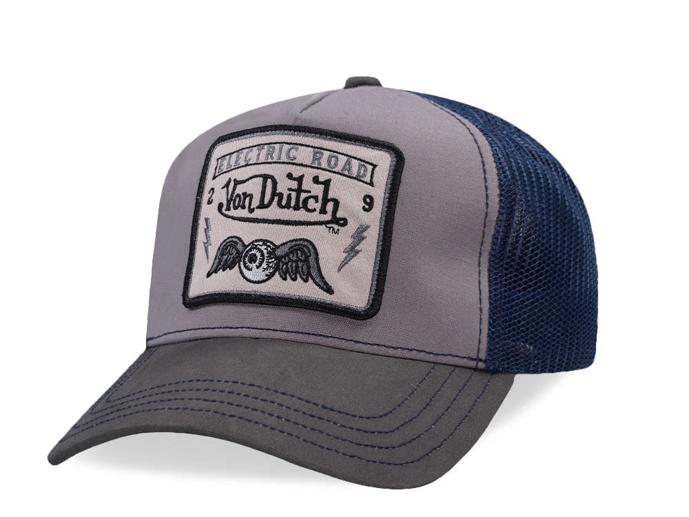 Von Dutch Electric Road Square Patch Gray Trucker Snapback Cap