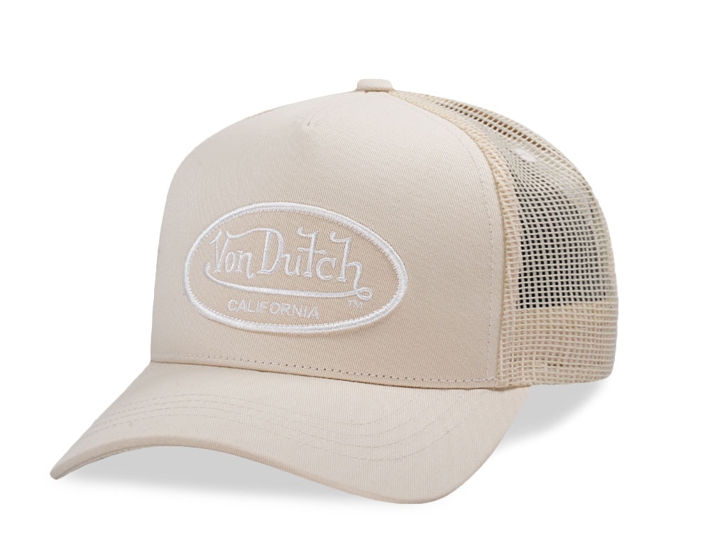 Von Dutch Oval Patch Beige Trucker Strapback Cap