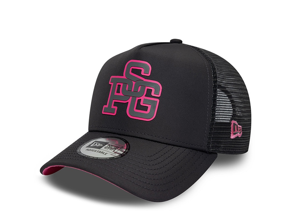 New Era Paris Saint Germain Neon Pink Gray Prime Edition 9Forty A Frame Trucker Snapback Cap