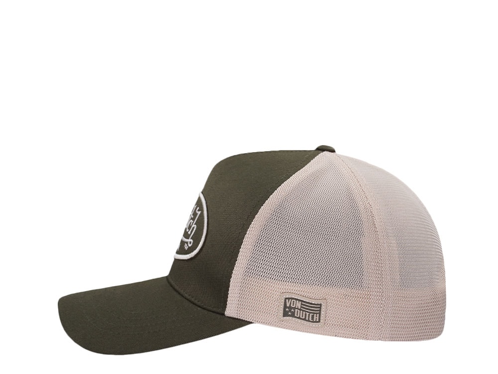 Von Dutch Embroidered Oval Patch Olive Trucker Strapback Cap