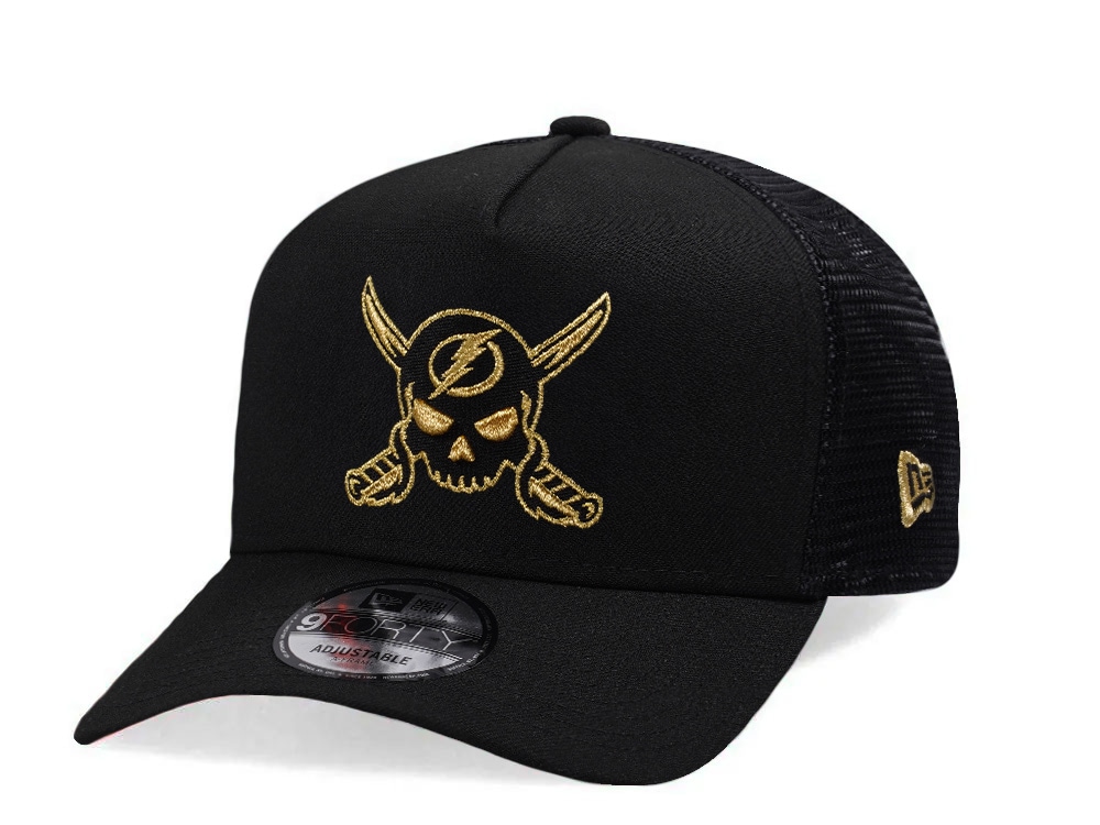 New Era Tampa Bay Lightning Metallic Gold Black Edition 9Forty A Frame Trucker Snapback Cap