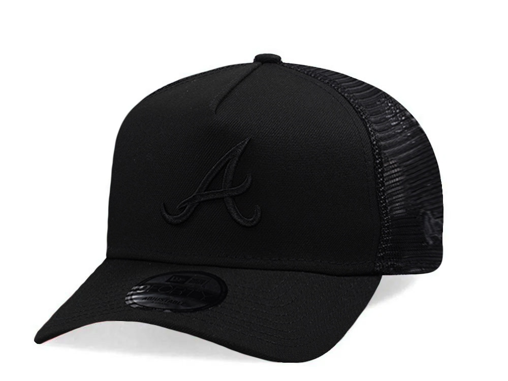 New Era Atlanta Braves Black On Black Edition 9Forty A Frame Trucker Snapback Cap