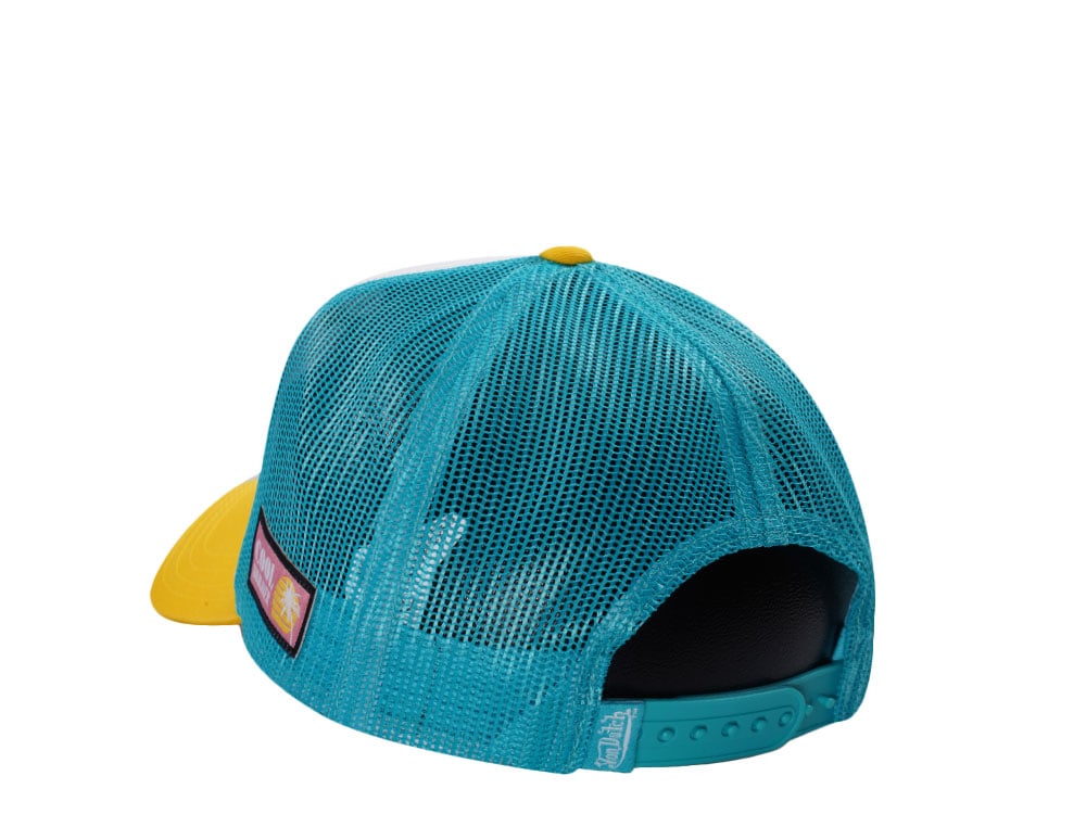 Von Dutch Surf Screen Print Teal Yellow Trucker Snapback Cap