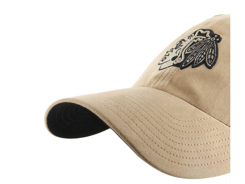 47Brand Chicago Blackhawks Khaki Ballpark Suede Edition Clean Up Strapback Cap