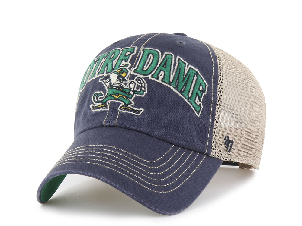 47 Brand Notre Dame Fighting Irish Tuscaloosa Vintage Navy Clean Up Trucker Snapback Cap