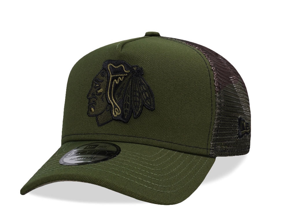 New Era Chicago Blackhawks Rifle Camo Trucker Edition 9Forty A Frame Snapback Cap