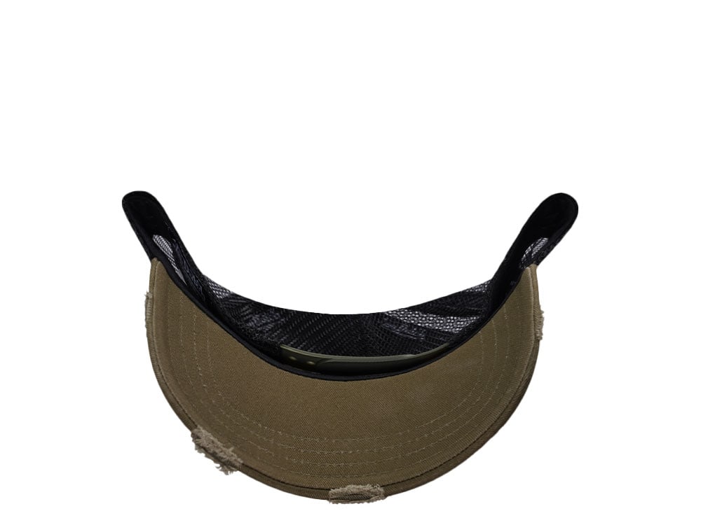 Von Dutch Square Patch Distressed Olive Trucker Snapback Cap