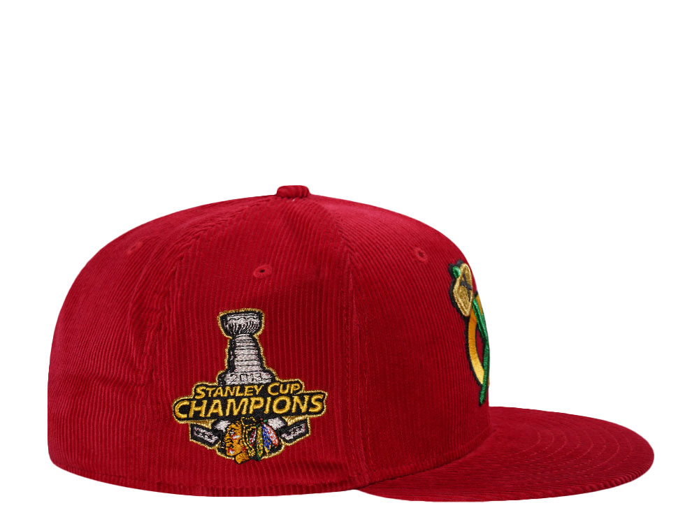 New Era Chicago Blackhawks 100th Anniversary Red Corduroy Throwback Edition 59Fifty Fitted Cap