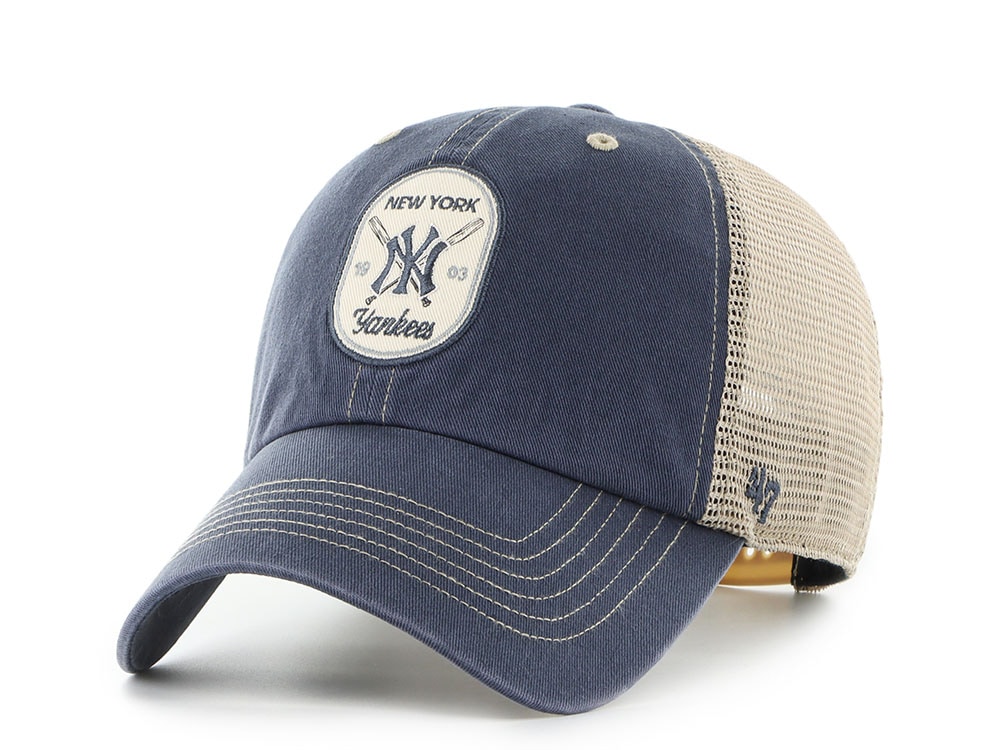 47 Brand New York Yankees Cross Patch Navy Trucker Clean Up Snapback Cap