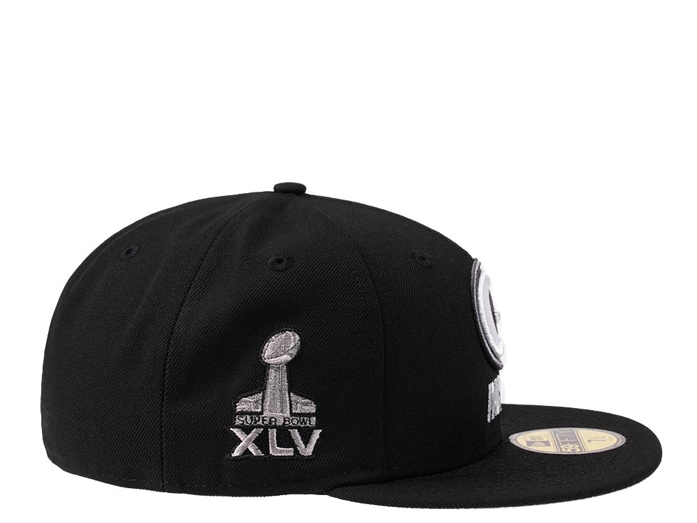 New Era Green Bay Packers Super Bowl XLV Steel Black Edition 59Fifty Fitted Cap