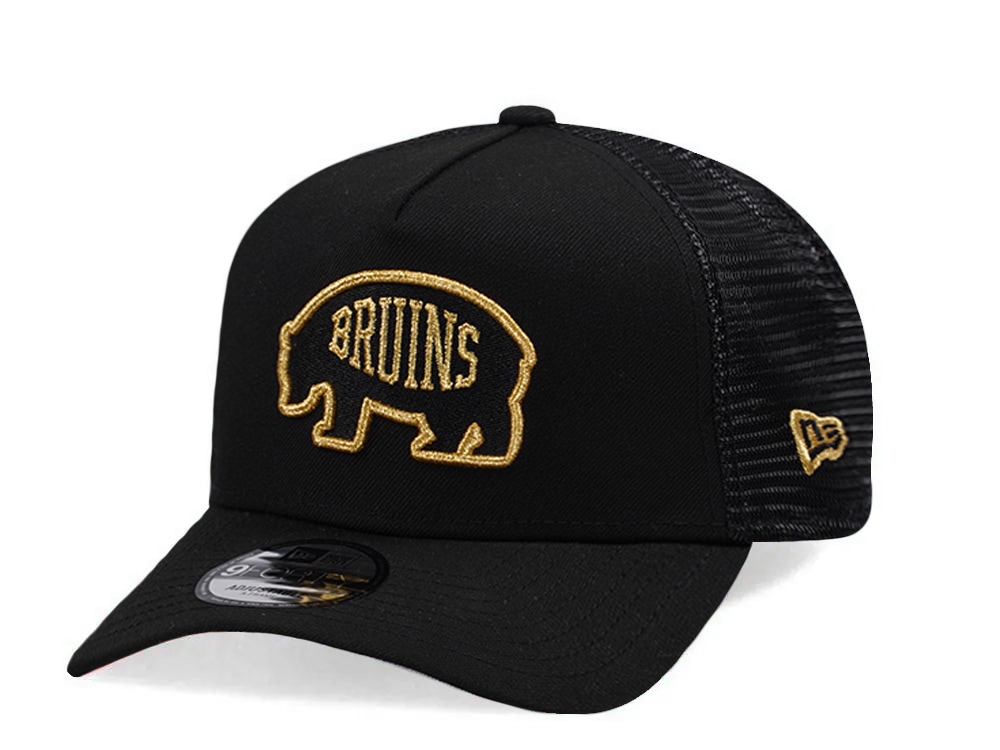 New Era Boston Bruins Metallic Gold Black Edition 9Forty A Frame Trucker Snapback Cap