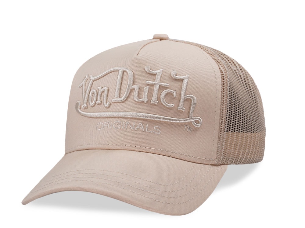 Von Dutch Script Beige Trucker Black Snapback Cap