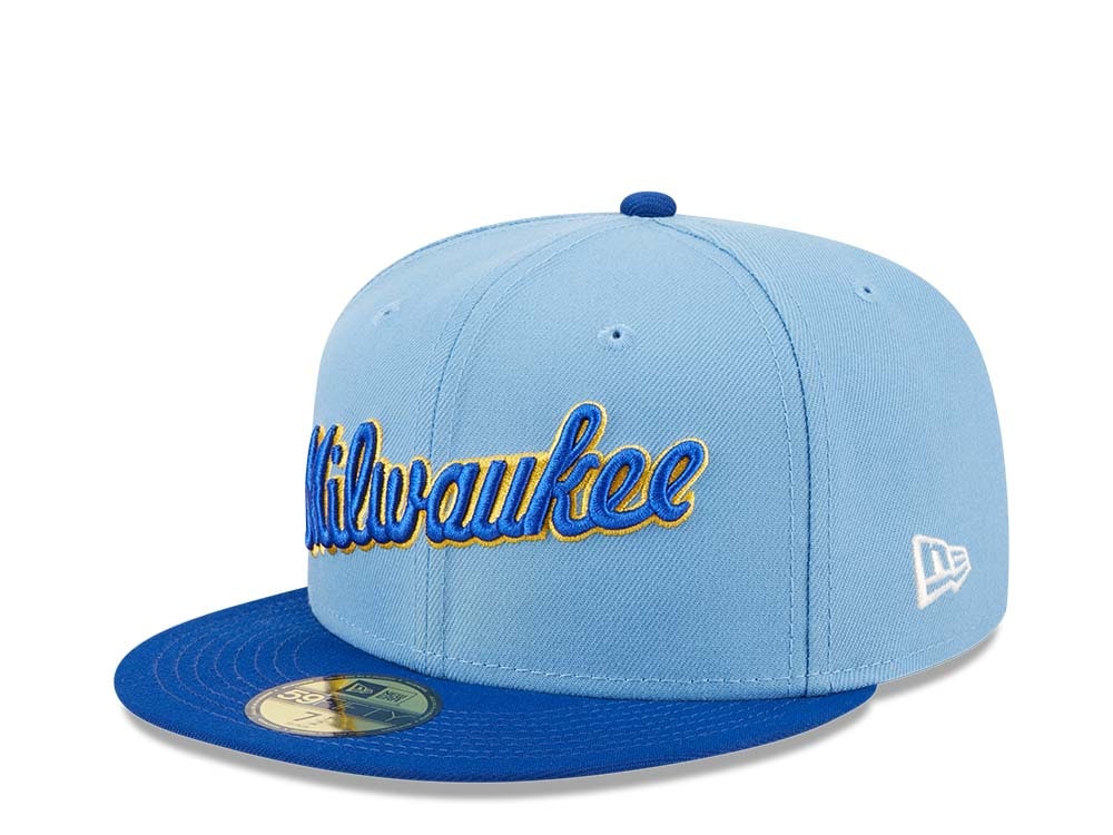 New Era Milwaukee Brewers Powder Blues Sky Throwback Edition 59Fifty Fitted Cap