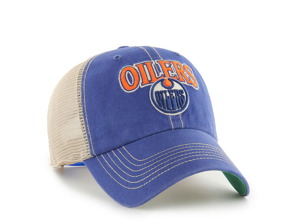 47Brand Edmonton Oilers Vintage Royal Blue Tuscaloosa Edition Trucker Clean Up Snapback Cap